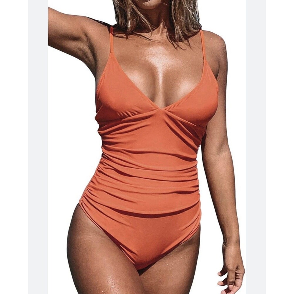 CUPSHE Swimsuit One Piece Tummy Control V Neck Bathing Suits Orange XS